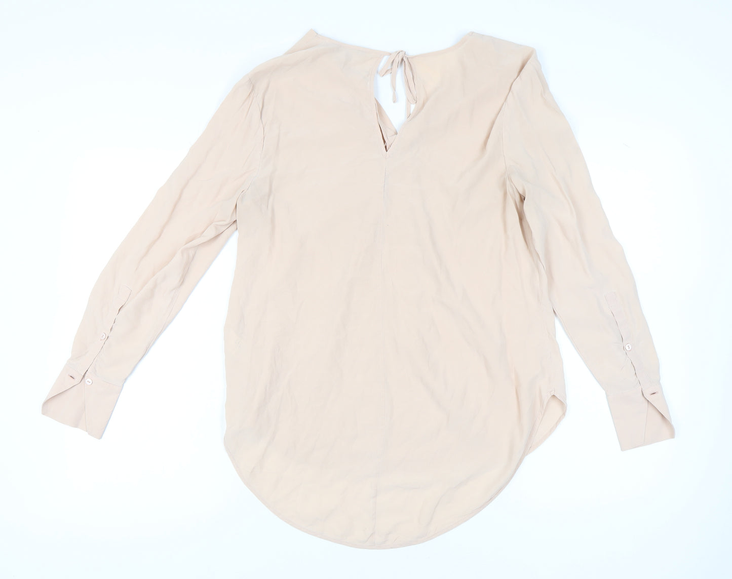 Modern Rarity Womens Beige Silk Tunic Blouse Size 10 Long Sleeve