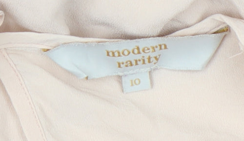 Modern Rarity Womens Beige Silk Tunic Blouse Size 10 Long Sleeve