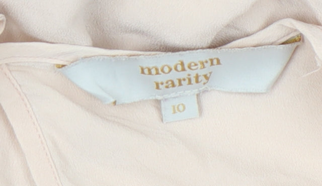 Modern Rarity Womens Beige Silk Tunic Blouse Size 10 Long Sleeve
