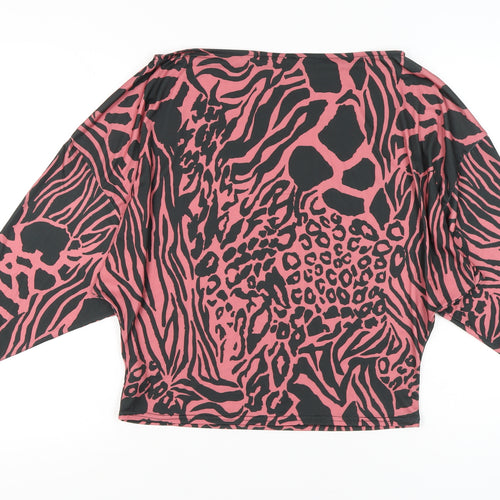 Lipsy Women’s Pink Animal Print Cropped Blouse UK 2 Boat Neck