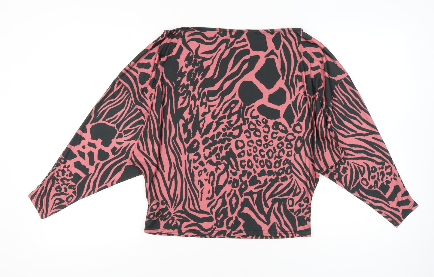 Lipsy Women’s Pink Animal Print Cropped Blouse UK 2 Boat Neck