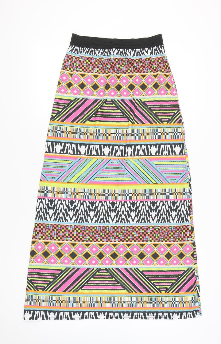 Boohoo Womens Skirt Size 16 Multicoloured Tribal Print A-Line Midi Polyester Stretch
