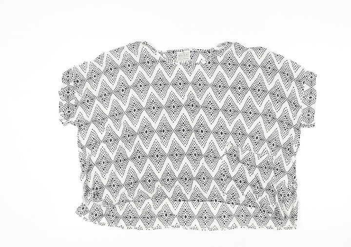 Masai Women’s Black White Geometric Tunic Blouse Size L Viscose