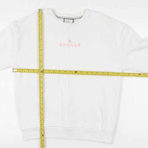 ODolls Womens White Sweatshirt Size 6 Cotton Blend Logo Crew Neck