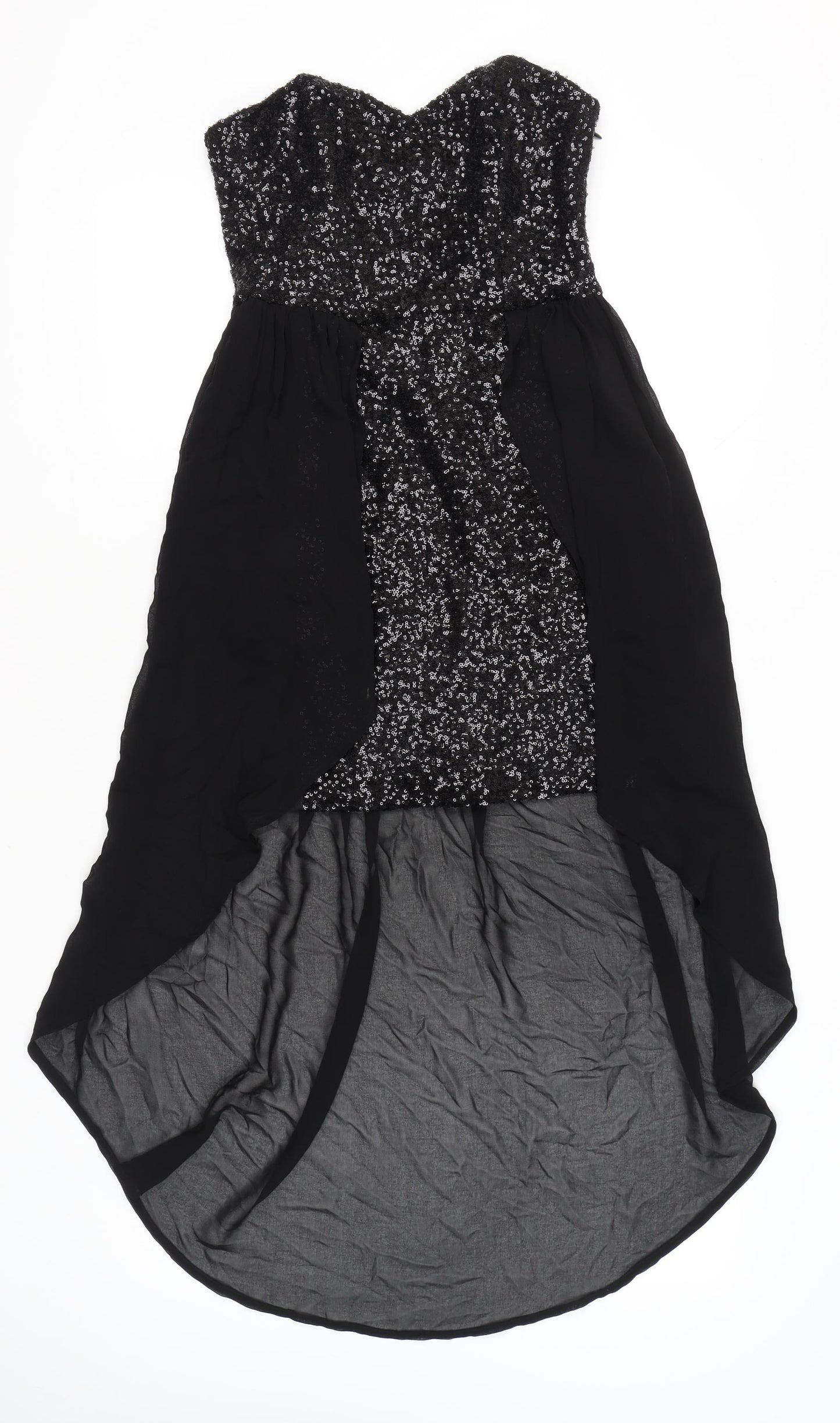 New Look Women's Black Sequin Hi-Low Strapless Party Dress Size 10