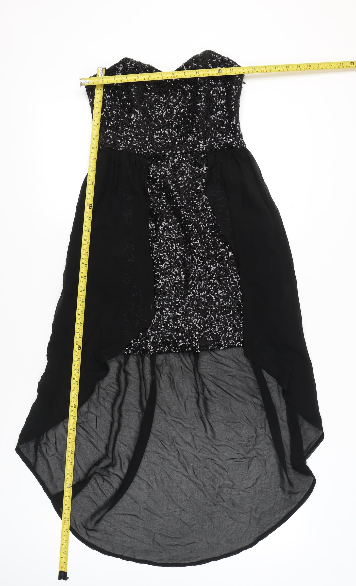 New Look Women's Black Sequin Hi-Low Strapless Party Dress Size 10