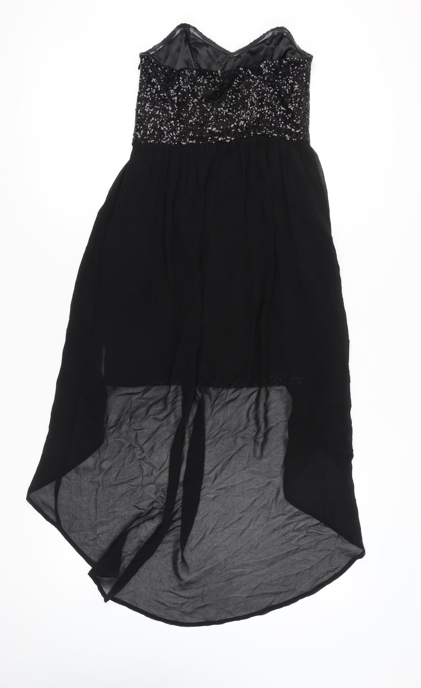 New Look Women's Black Sequin Hi-Low Strapless Party Dress Size 10