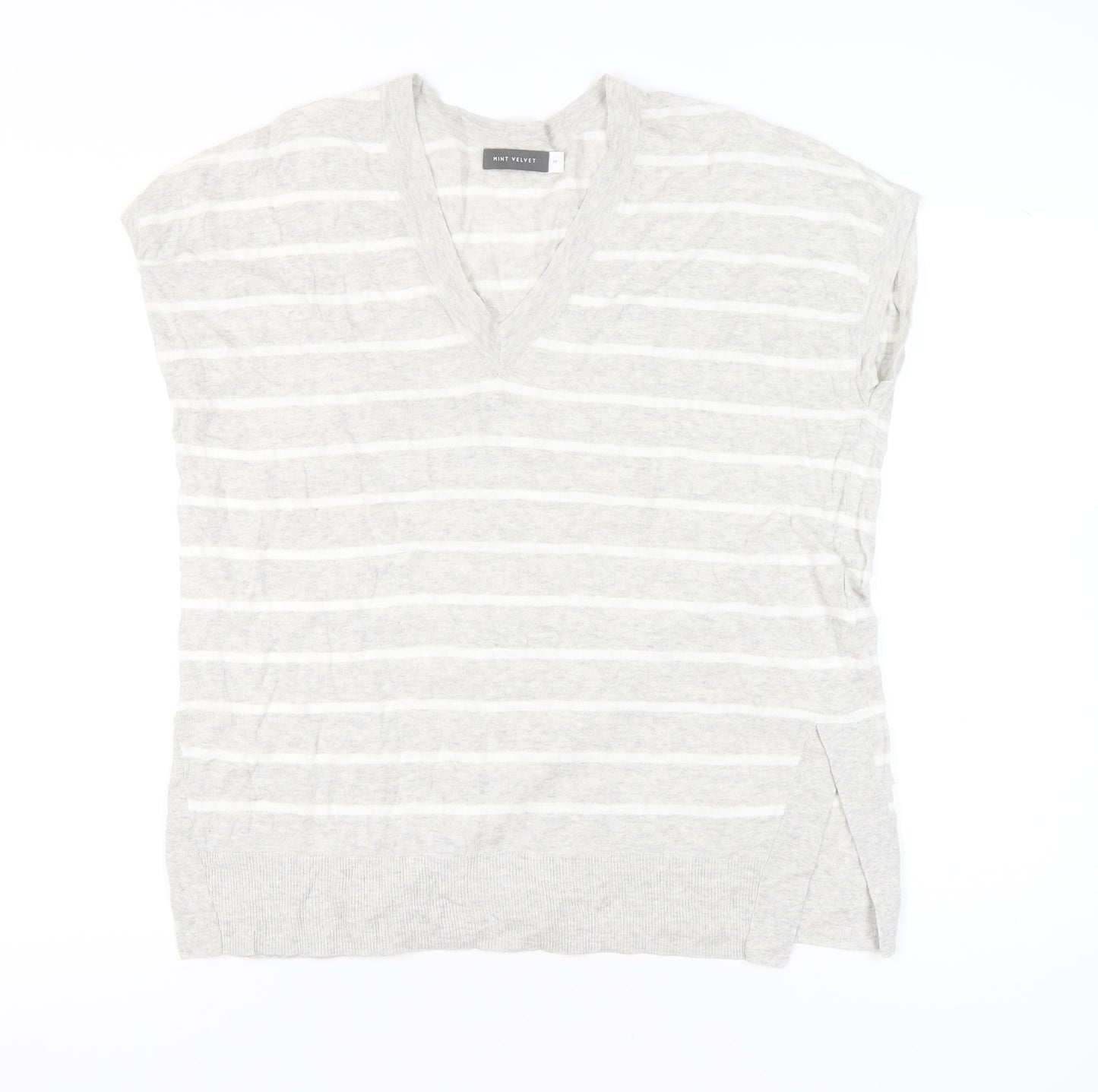 Mint Velvet Womens Grey Striped Sleeveless V-Neck Pullover Jumper M