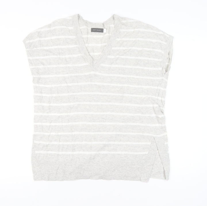 Mint Velvet Womens Grey Striped Sleeveless V-Neck Pullover Jumper M