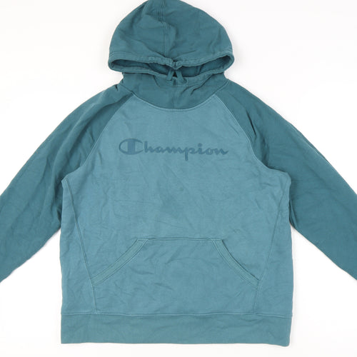 Champion Unisex Green Pullover Hoodie L Logo Graphic Raglan