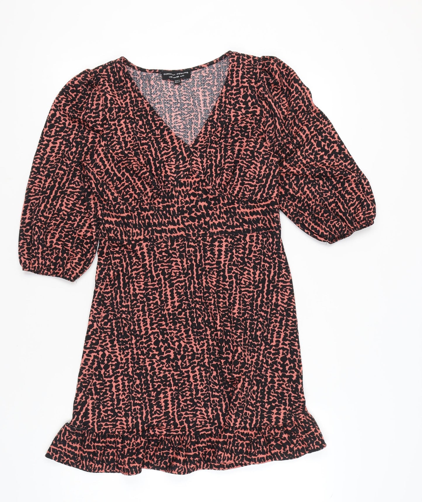 Dorothy Perkins Women’s Pink Black Animal Print Wrap Dress UK 10