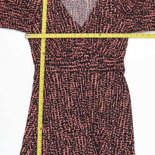 Dorothy Perkins Women’s Pink Black Animal Print Wrap Dress UK 10