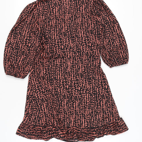 Dorothy Perkins Women’s Pink Black Animal Print Wrap Dress UK 10