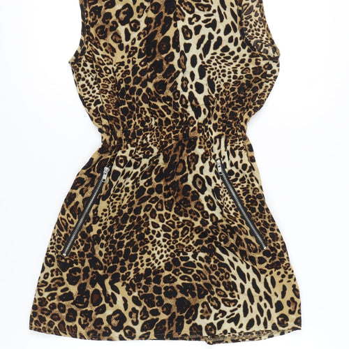 Khela Loves London Womens Brown Leopard Print Shift Dress Size 12