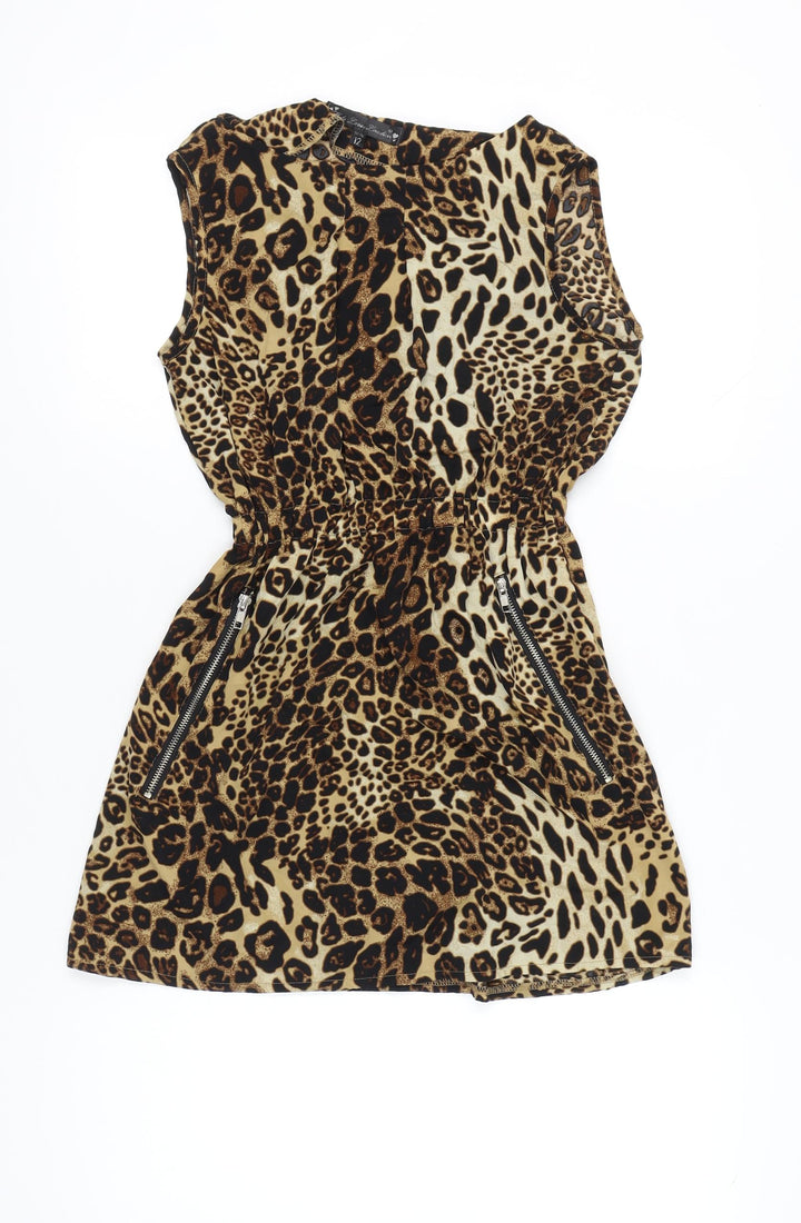 Khela Loves London Womens Brown Leopard Print Shift Dress Size 12