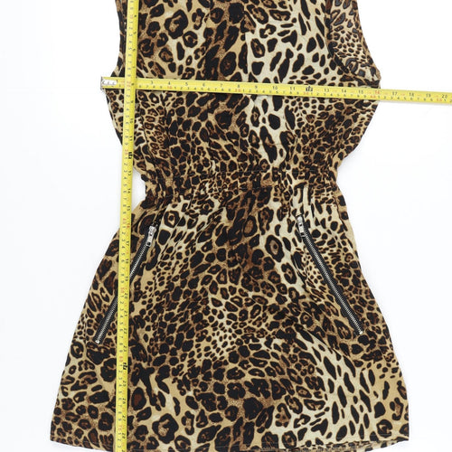 Khela Loves London Womens Brown Leopard Print Shift Dress Size 12