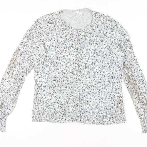 GAP Womens Grey Animal Print Cotton Cardigan Size L V-Neck Knit