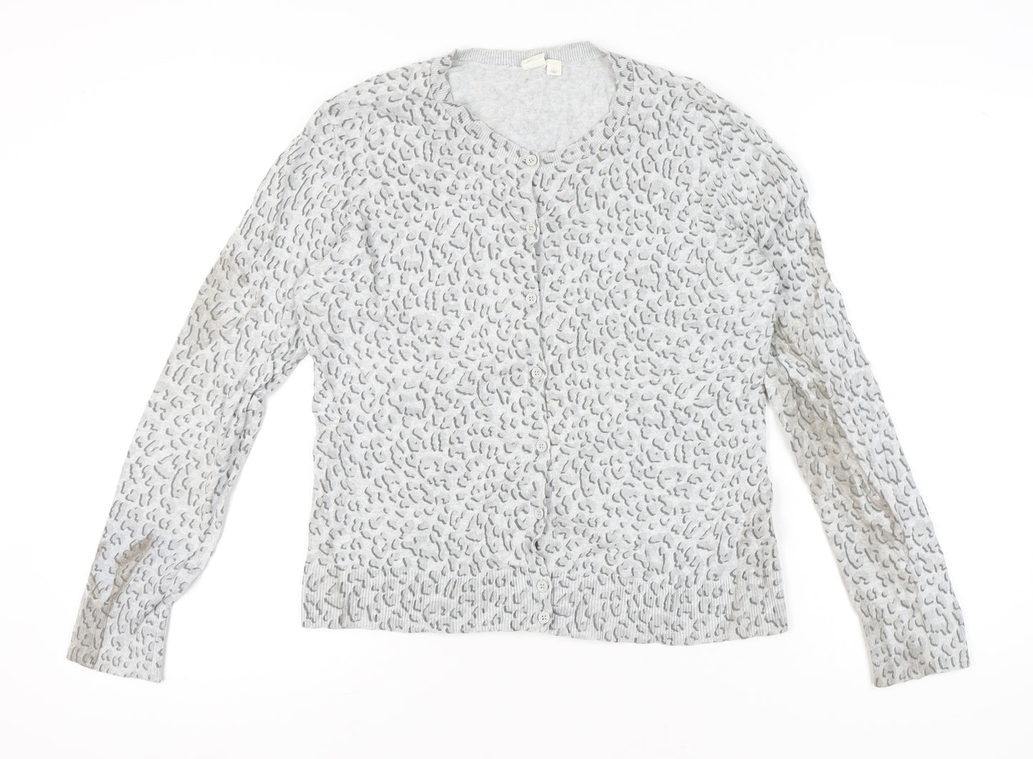 GAP Womens Grey Animal Print Cotton Cardigan Size L V-Neck Knit