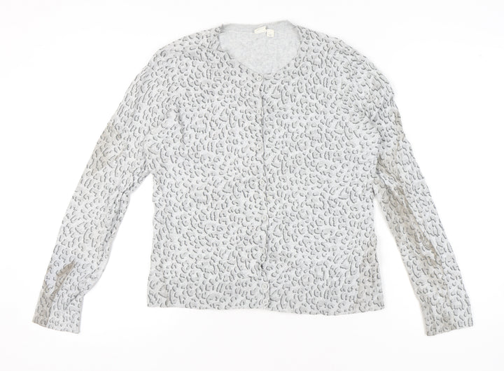 GAP Womens Grey Animal Print Cotton Cardigan Size L V-Neck Knit