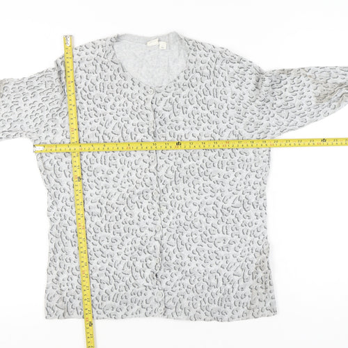 GAP Womens Grey Animal Print Cotton Cardigan Size L V-Neck Knit