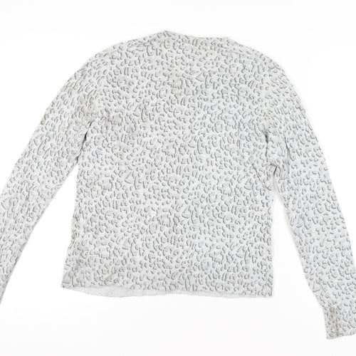 GAP Womens Grey Animal Print Cotton Cardigan Size L V-Neck Knit