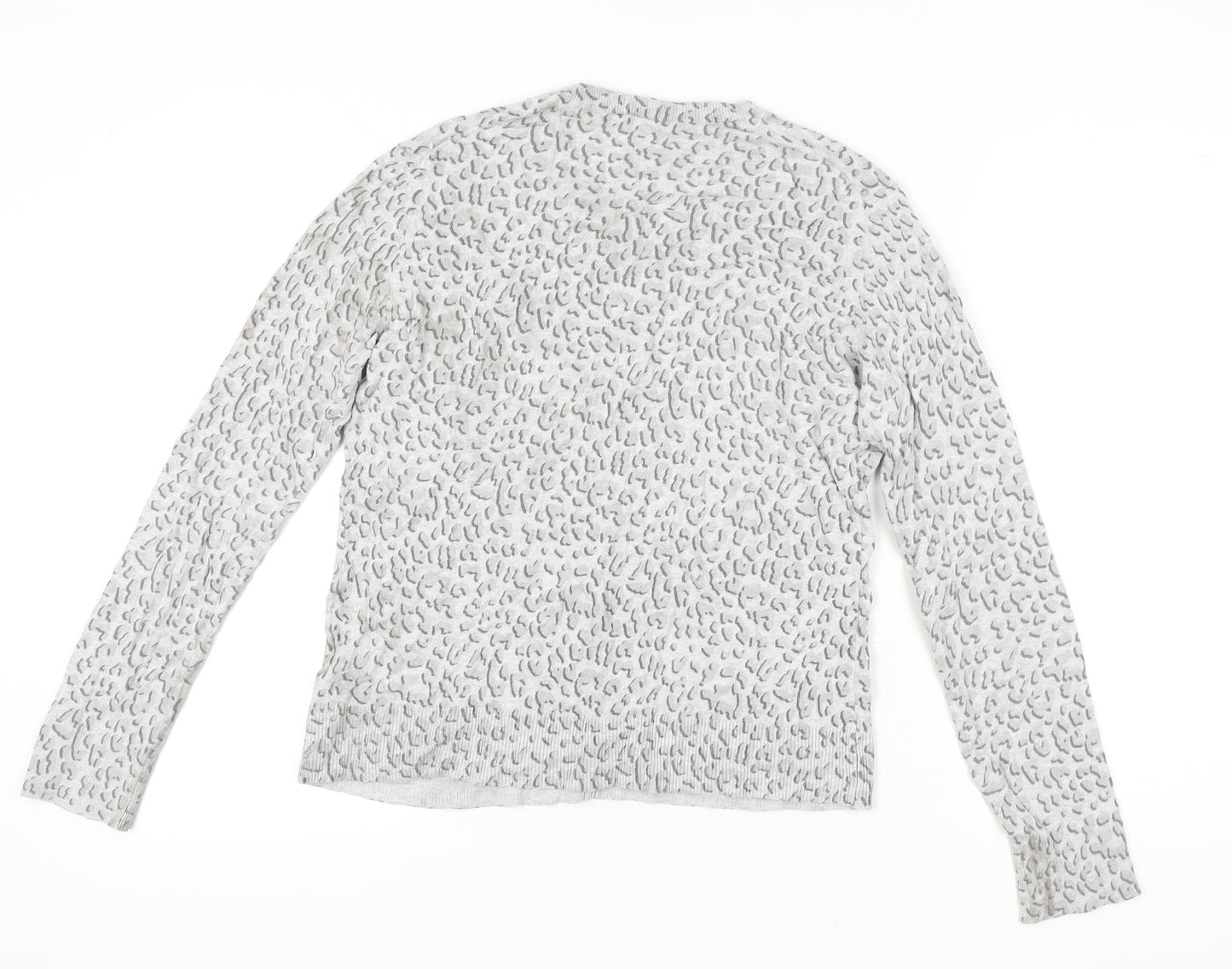 GAP Womens Grey Animal Print Cotton Cardigan Size L V-Neck Knit