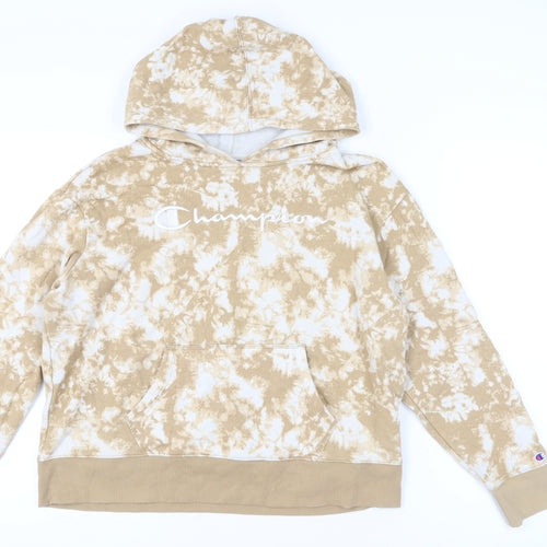 Champion Womens Beige Tie Dye Pullover Hoodie Size L Logo Casual