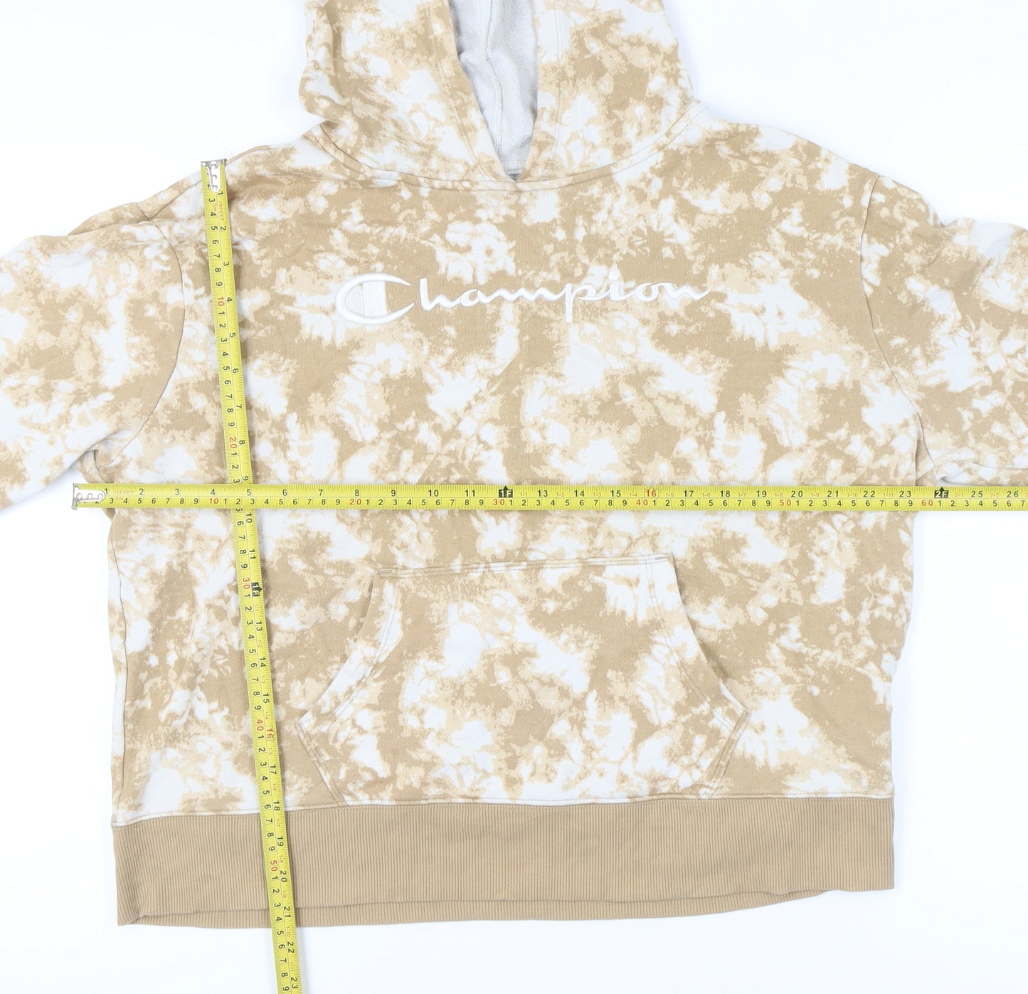 Champion Womens Beige Tie Dye Pullover Hoodie Size L Logo Casual