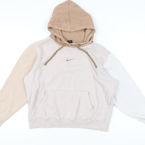 Nike Women’s Beige Colourblock Hoodie Small Logo Pullover Casual