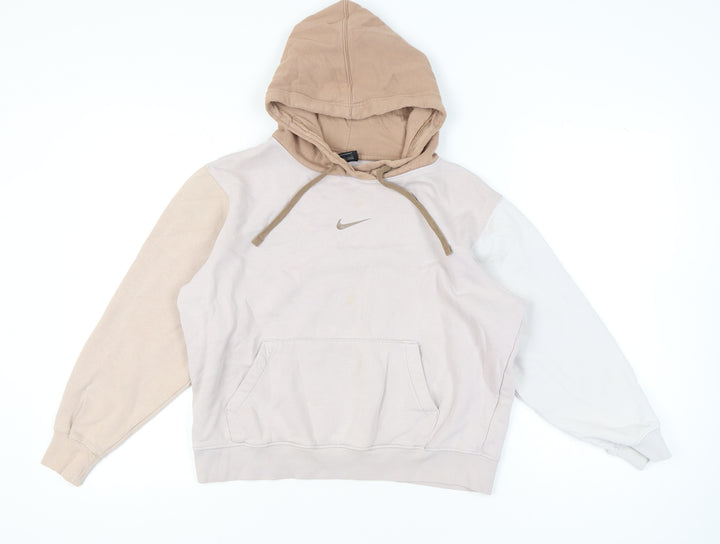 Nike Women’s Beige Colourblock Hoodie Small Logo Pullover Casual