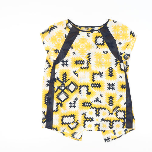Warehouse Women’s Yellow Geometric Tunic Blouse UK 8 Short Sleeve