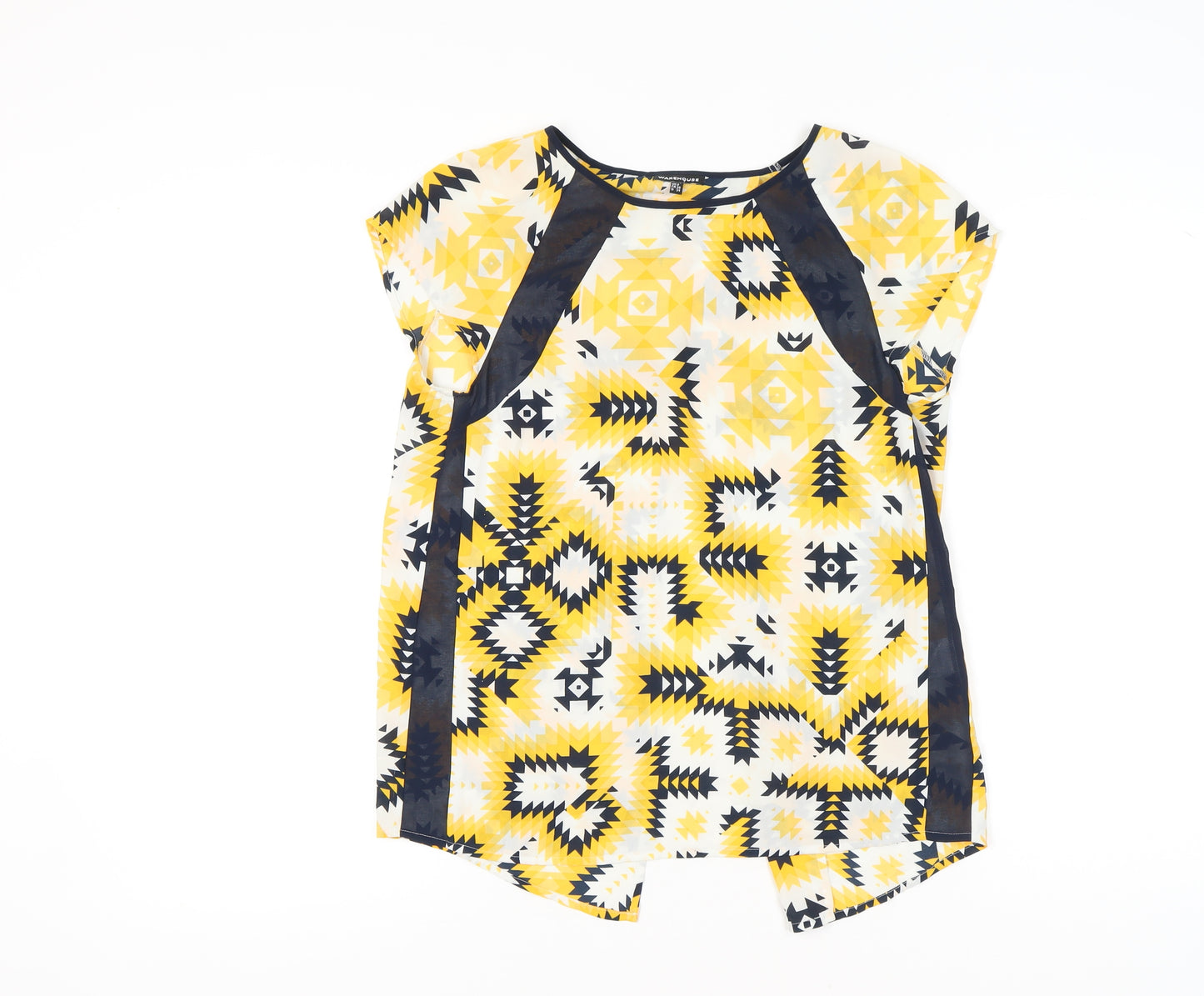 Warehouse Women’s Yellow Geometric Tunic Blouse UK 8 Short Sleeve