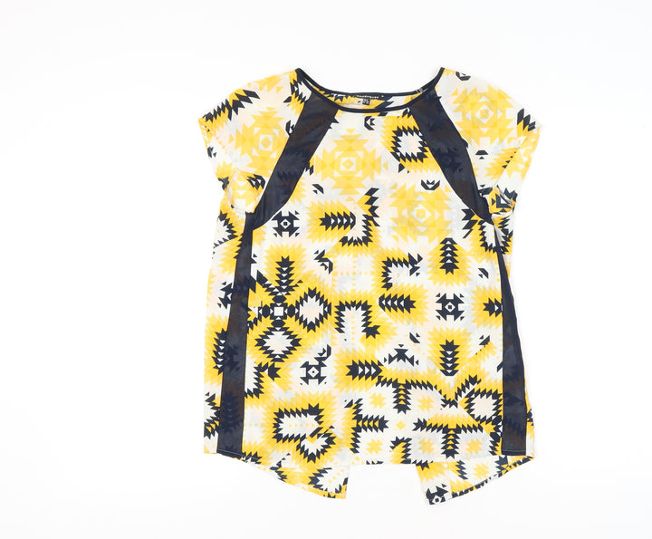 Warehouse Women’s Yellow Geometric Tunic Blouse UK 8 Short Sleeve