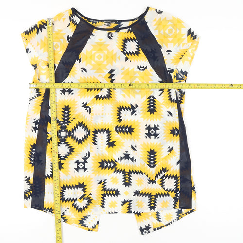 Warehouse Women’s Yellow Geometric Tunic Blouse UK 8 Short Sleeve