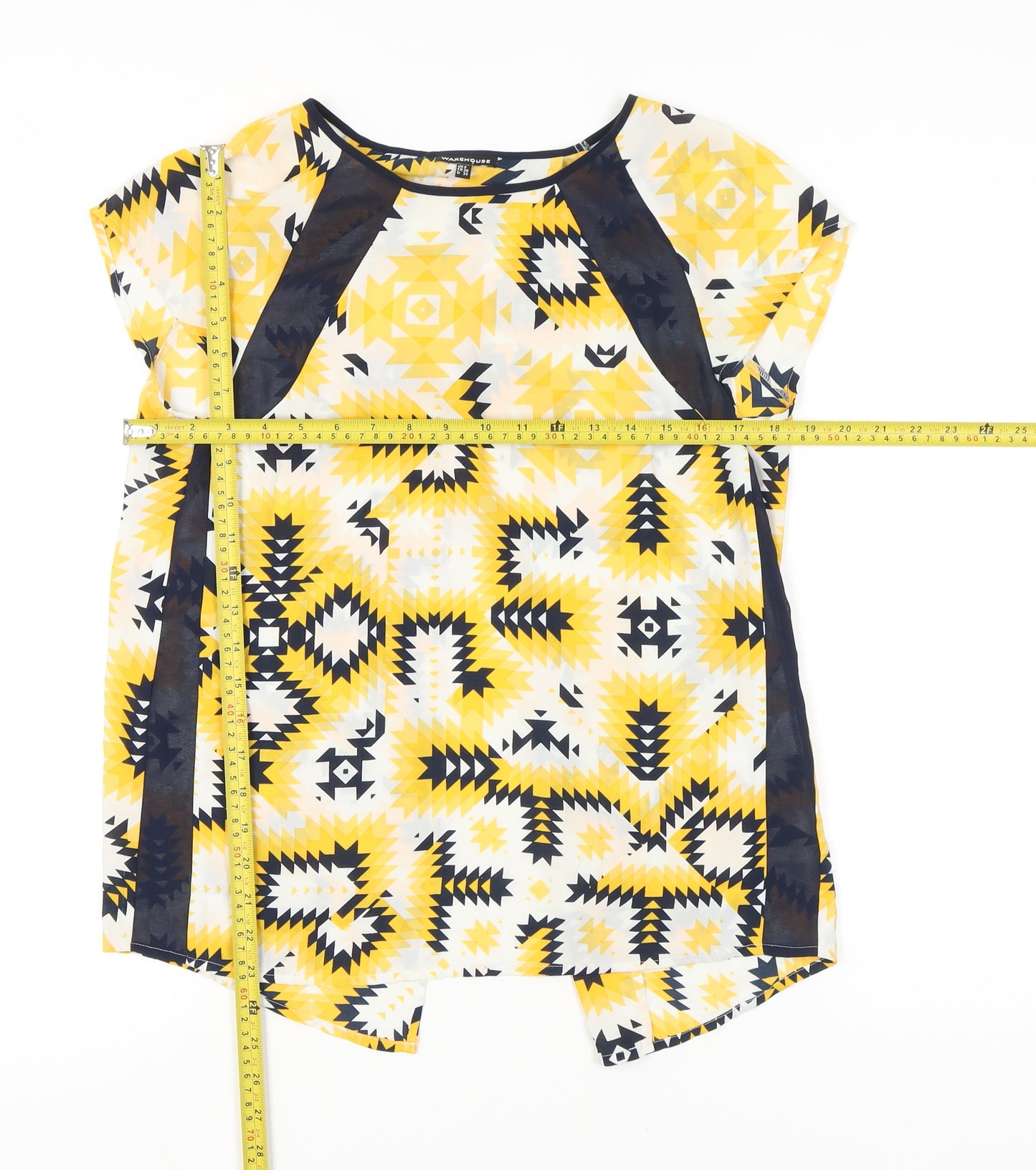 Warehouse Women’s Yellow Geometric Tunic Blouse UK 8 Short Sleeve