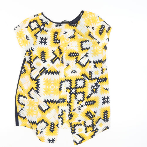 Warehouse Women’s Yellow Geometric Tunic Blouse UK 8 Short Sleeve