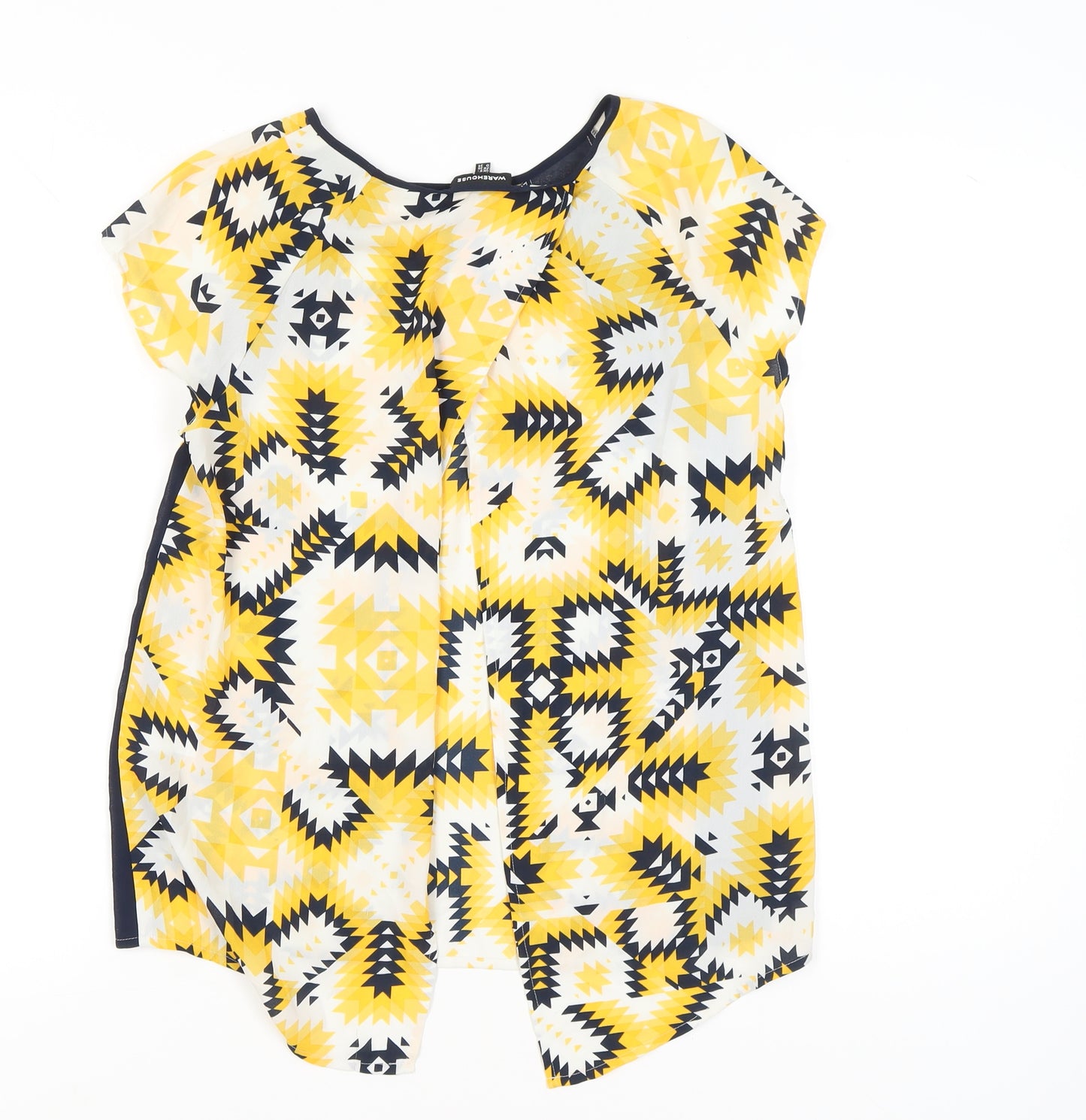 Warehouse Women’s Yellow Geometric Tunic Blouse UK 8 Short Sleeve
