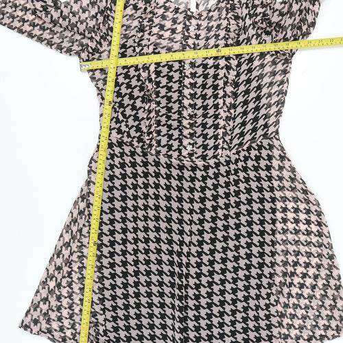 River Island Women Pink Black Houndstooth Shift Dress UK 14