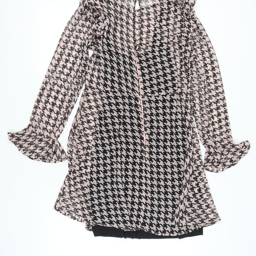 River Island Women Pink Black Houndstooth Shift Dress UK 14