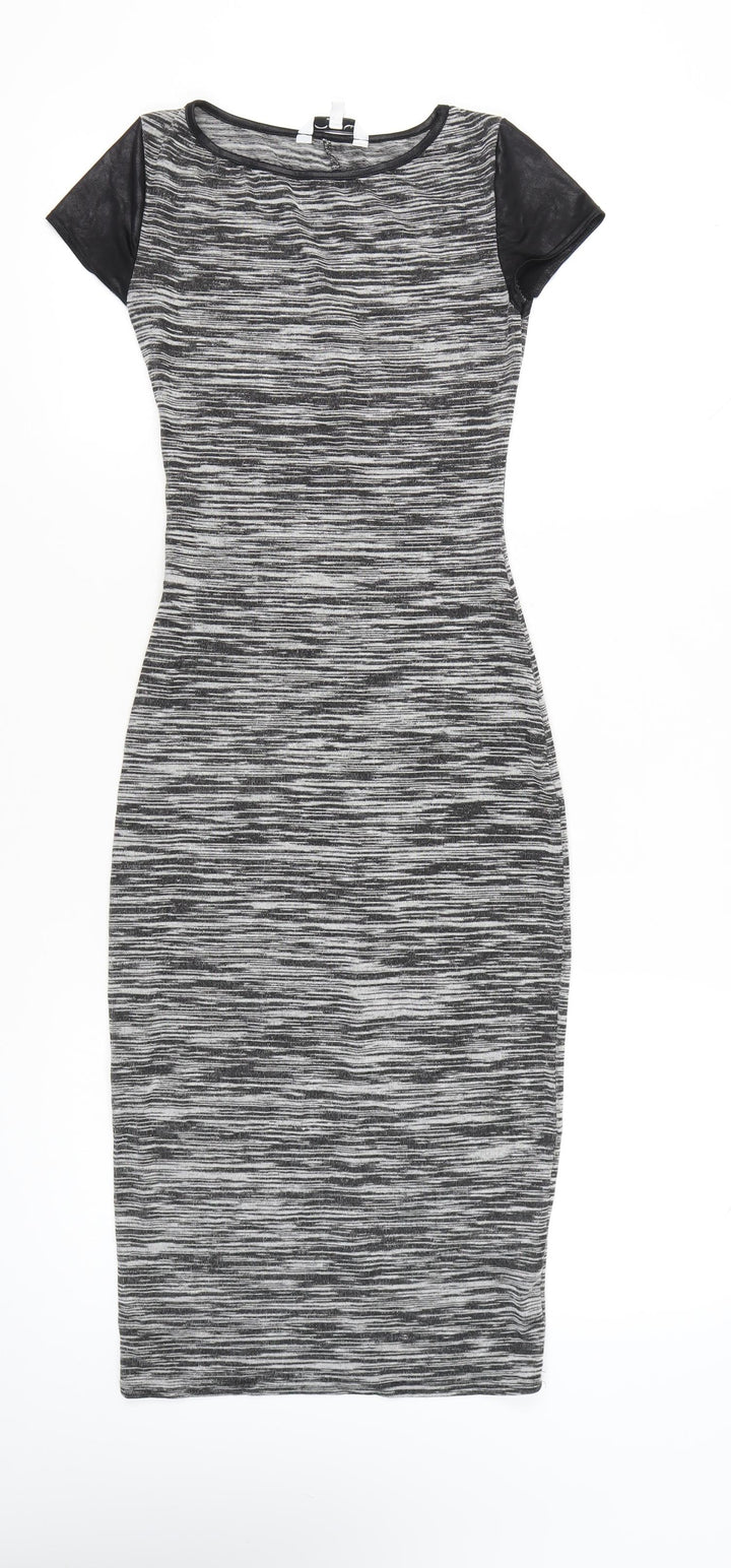 New Look Women’s Grey Black Bodycon Midi Dress Size 10