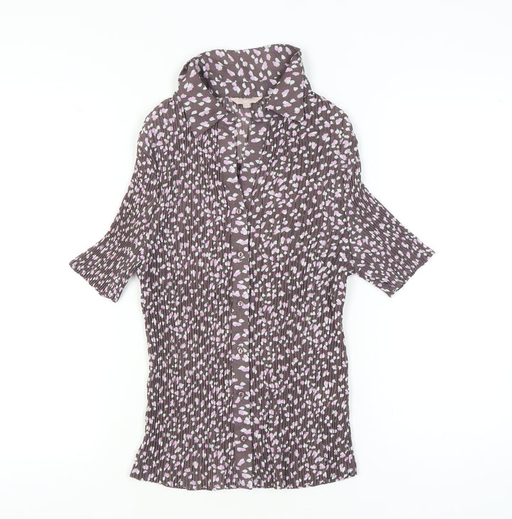 Soon Womens Brown Floral Button-Up Tunic Shirt Size 14