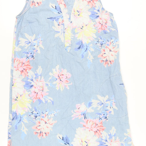 Joules Womens Blue Floral Cotton Shift Dress Size 10 Sleeveless V-Neck