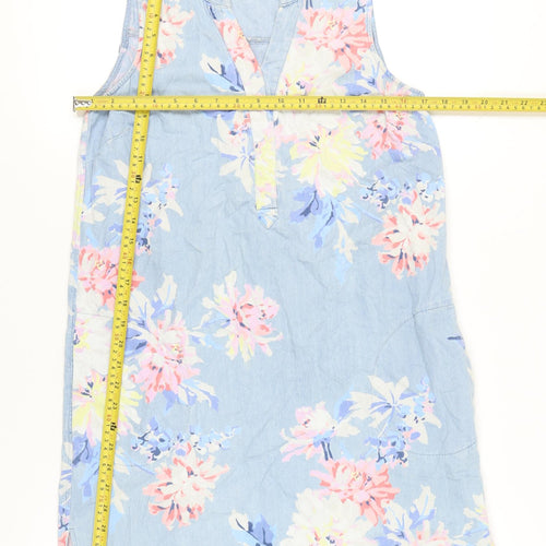 Joules Womens Blue Floral Cotton Shift Dress Size 10 Sleeveless V-Neck