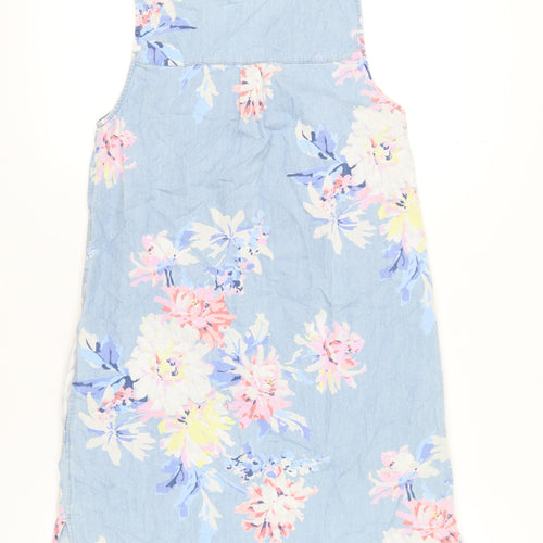 Joules Womens Blue Floral Cotton Shift Dress Size 10 Sleeveless V-Neck
