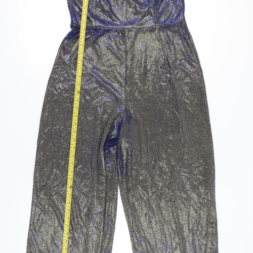 Miss Selfridge Women’s Silver Metallic Wide-Leg Jumpsuit UK 14 V-Neck