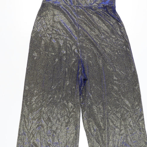 Miss Selfridge Women’s Silver Metallic Wide-Leg Jumpsuit UK 14 V-Neck