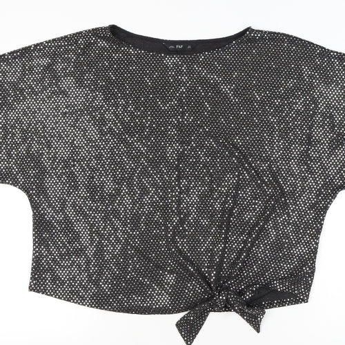 F&F Womens Black Sequin Cropped Party T-Shirt UK 18