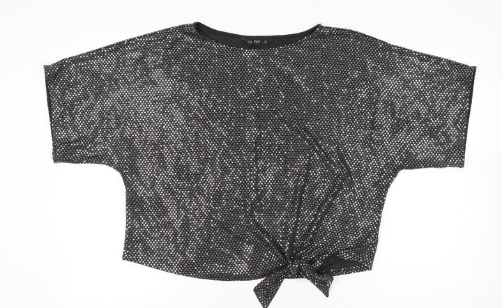 F&F Womens Black Sequin Cropped Party T-Shirt UK 18