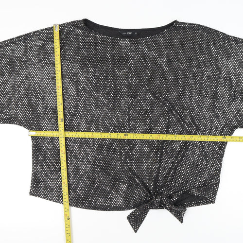 F&F Womens Black Sequin Cropped Party T-Shirt UK 18