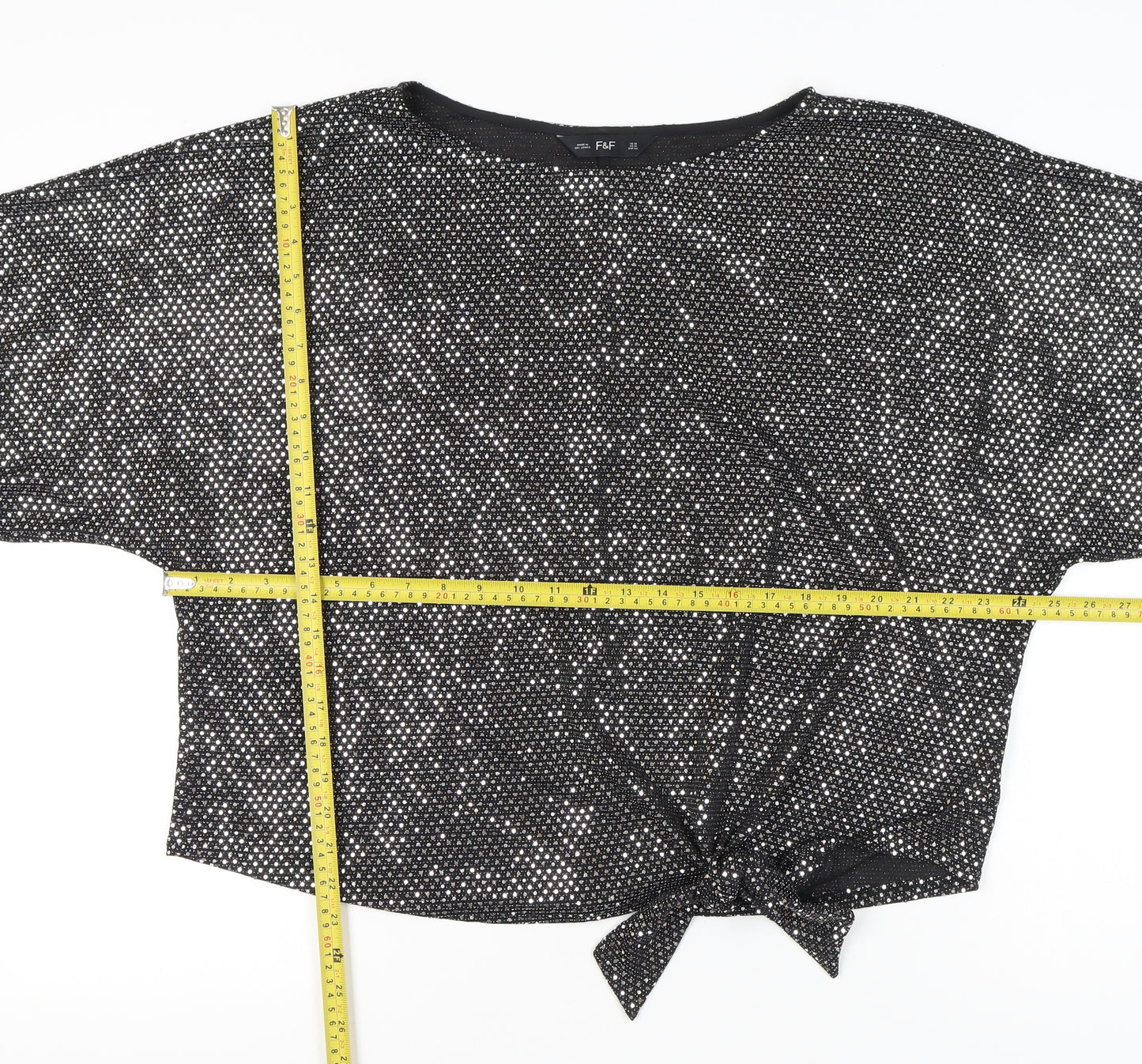F&F Womens Black Sequin Cropped Party T-Shirt UK 18
